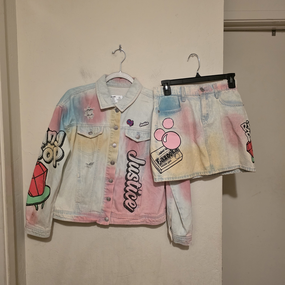 Justice Pastel Tie-Dye Denim Jacket and Skirt Set Size 12 Large